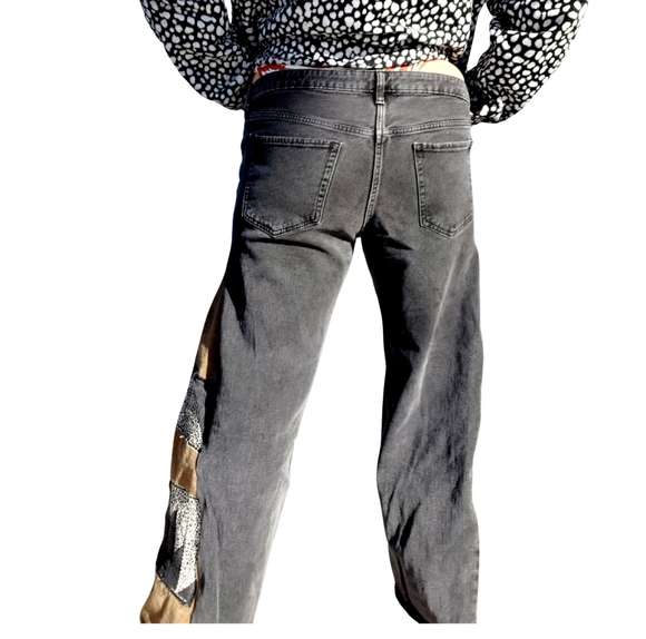 Upcycled Old Navy Black and Brown Flare Wide Jeans Lowrise Western - Picture 9 of 9